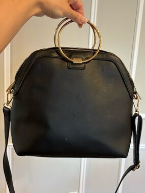 Black Leatherette Ring-Handle Crossbody Bag by Iman